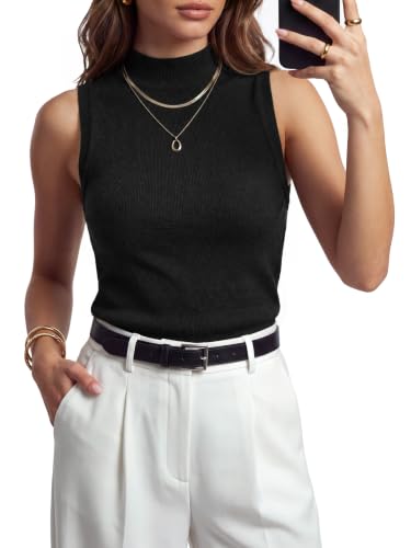 Image of Arach&Cloz Women's Wool Blend Mock Neck Fall Business Casual Sweater Tank