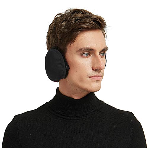Winter Foldable Ear Warmers/Earmuffs for Men&Women, Outdoor Fleece Behind-the-head Adjustable Ear Muffs(Black)