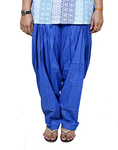 Indistar Women's 100% Cotton Semi-Patiala, Patiala Salwar, Harem Yoga Pilates Pants, Yoga Dress-Blue-Free Size