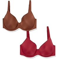 2-Pack Amazon Essentials Women's Full Coverage Microfiber Underwire Bra (Chocolate/Red, 38D)