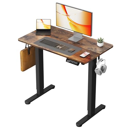 Small Adjustable Electric Standing Desk with Hooks