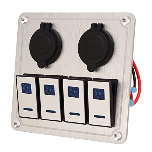 Interruptor basculante de alumínio com 4 entradas, painel de interruptor de LED azul duplo com fio l
