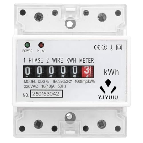 YJYUIU DDS75 Contatore meccanico, contatore su guida DIN, contatore monofase 2 fili 4P, 220V/230V 10(100A), 50/60Hz.