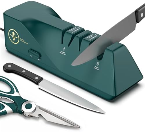 Knife Sharpener, Diamond Abrasives Electric Knife Sharpener for Stainless Steel and Ceramic Knives, with Dust Collection Box, Quick Sharpening & Polishing