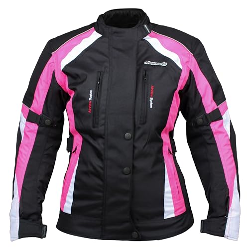 Image of RKsports 747 Ladies Waterproof Textile Motorcycle Motorbike Pink Grey Purple Hi-Vis Jacket (UK, Numeric, 8, Regular, Regular, Pink)