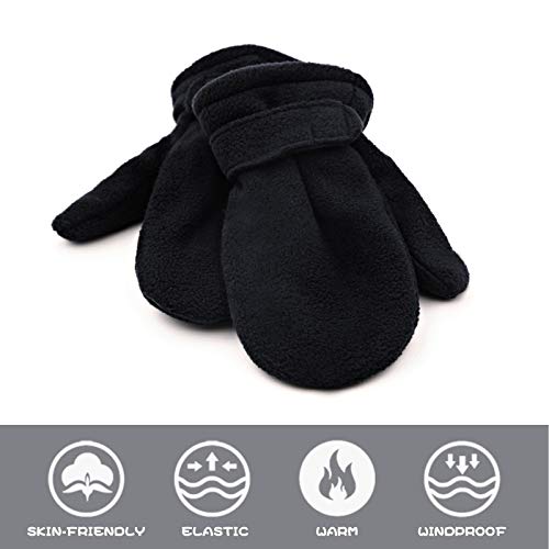 Toddler Infant Winter Mittens Lined With Fleece Easy-On Baby Boy Girls Warm Gloves Outdoor (B-Black&Blue, M (1-2 Years)) #TOP2