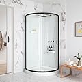 OVE Decors Breeze 34 in. Corner Shower Sliding Door, With Included Walls and Base, Clear Glass and Black Finish