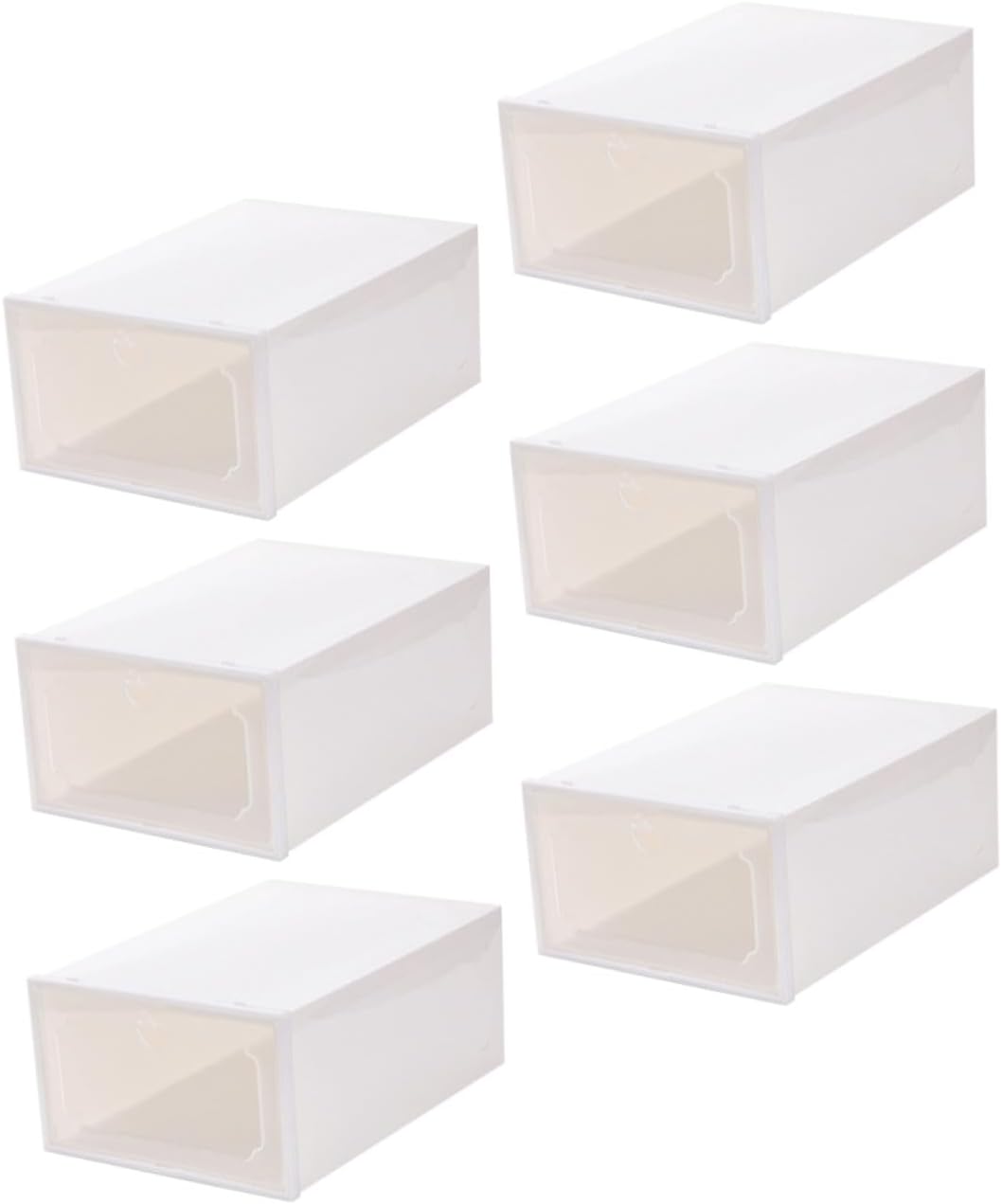 6pcs Transparent Creative Shoes Case Drawer-type Storage Boxes for Women Stackable Plastic Organizer with Visual Window Clamshell Design for Easy Access Pearl White