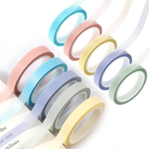 ASTER 10 Rolls Highlighter Tapes, 6mm x 5m 5 Colored Transparent Tape