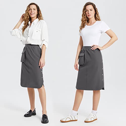 Baleaf Women's Long Casual Skirt Pocket With Slit 26.5" Midi Calf Length Elastic Waist Stretch For Travel Grey Size M #TOP6