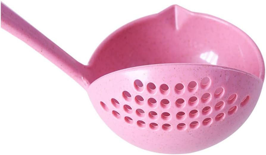 Ciieeo 2 in 1 Straining Ladle Spoon Plastic Slotted Ladle with Filter Hole Soup Serving Spoon for Kitchen Cooking Hot Pot Straining Dishwasher Safe Pink