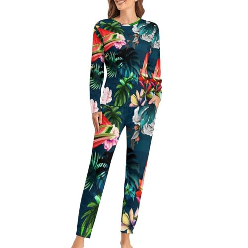 Pyjama femme manches longues respirant et pantalon homewear fleur de melon d'eau
