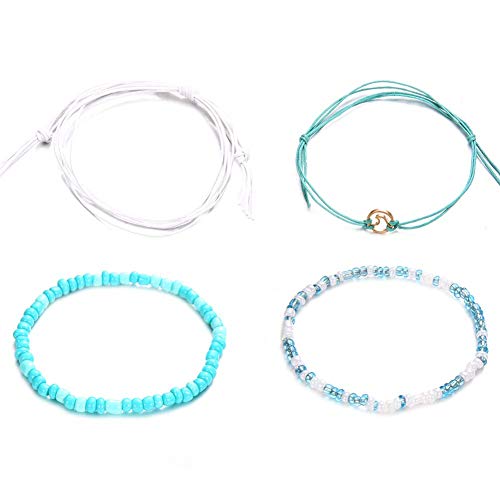 Tobillera para mujer en pack de 4 pulseras de cuerda trenzada ajustable