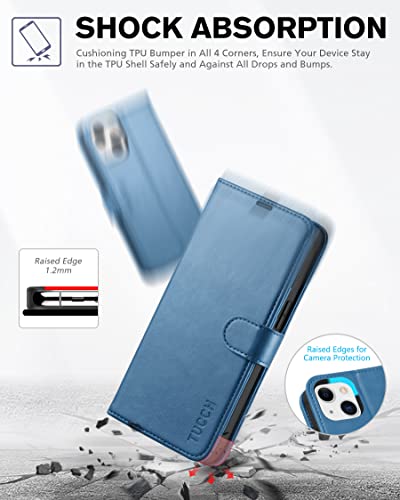Tucch Case For Iphone 13 Wallet Case 5G, Rfid Blocking Card Slot Holder [Tpu Interior Protective Case], Magnetic Folio Pu Leather Stand Flip Cover Compatible With Iphone 13 6.1" 2021, Lake Blue #TOP5
