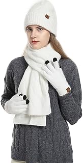 CAMLAKEE Hat Scarf and Gloves Sets Womens 3 in 1 Winter Beanie Scarfs Touch Screen Gloves for Ladies