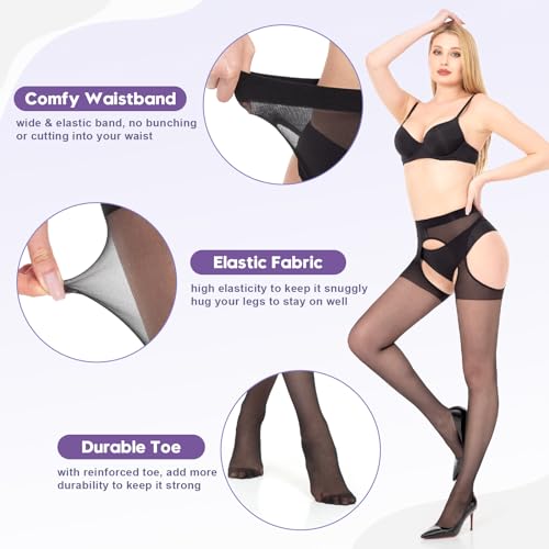 MANZI Suspender Tights for Women Sheer Garter Pantyhose Faux Lingerie Thigh High Stockings4