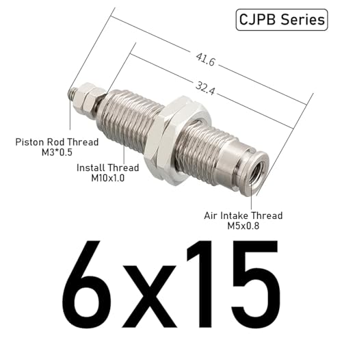 Cilindro de aguja CJPB6x15 mini actuador neumático roscado de simple efecto 3