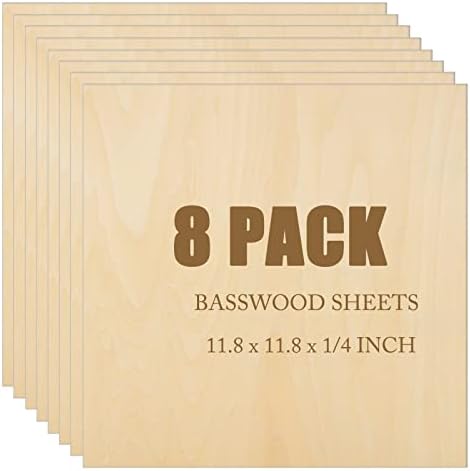 8Pack 11.8 x 11.8 x 1/4 Basswood Sheets Plywood Sheets Unfinished Wood Sheets for Wood Carving, Pyrography, Wood Burning, Drawing, Craft DIY Project, 6MM