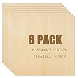 8Pack 11.8 x 11.8 x 1/4 Basswood Sheets Plywood Sheets Unfinished Wood Sheets for Wood Carving, Pyro