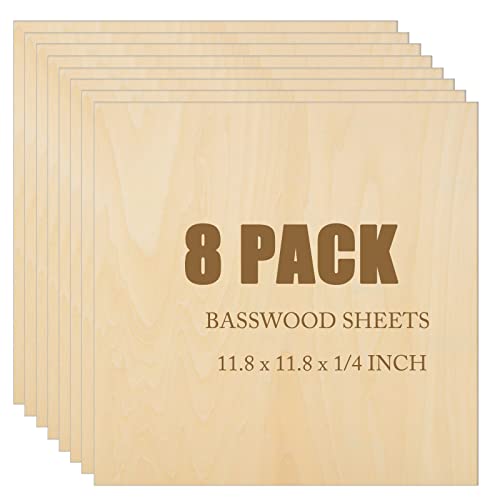 8Pack 11.8 X 11.8 X 1/4 Basswood Sheets Plywood Sheets Unfinished Wood Sheets For Wood Carving, Pyrography, Wood Burning, Drawing, Craft Diy Project, 6Mm #TOP1