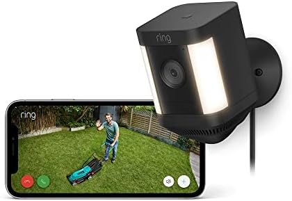 Ring Spotlight Kamera Plus Netzstecker (Spotlight Cam Plus) | Überwachungskamera aussen mit WLAN, HD-Video, LED-Strahler, Nachtsicht, Bewegungserfassung & Sirene | Alexa-kompatibel
