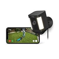 Ring Spotlight Cam Plus Plug-In | Outdoor Security Camera 1080p HD Video, Two-Way Talk, Night Vision, LED Spotlights, Siren, alternative to CCTV system, 30-day free trial of Ring Home