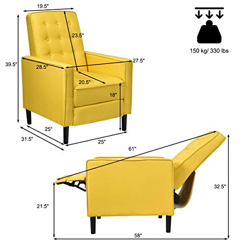 Giantex Set Of 2 Push Back Recliner Chair, Modern Fabric Recliner W/Button-Tufted Back, Accent Arm Chair For Living Room, Bedroom, Home Office (Yellow) #TOP6