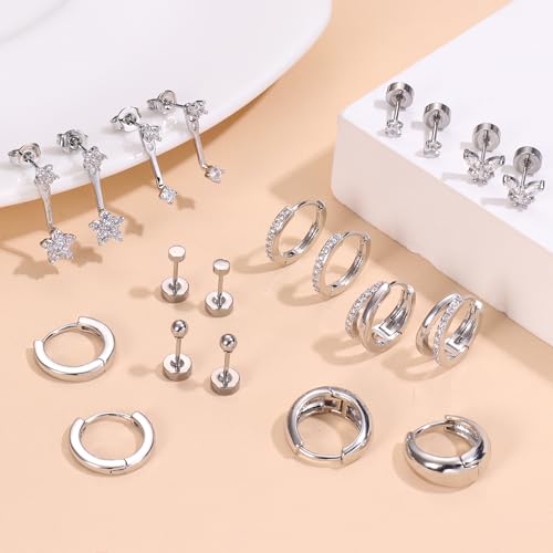 Hypoallergenic Surgical Steel Earrings for Women -14K Gold Flat Back Earring Stacks Stainless Steel Stud Earring Dainty Hoop Cartilage Earrings Sets for Multiple Piercing4