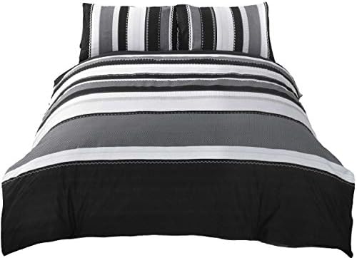 Signature Striped Adults Teenagers Quilt Duvet Cover and 2 Pillowcase Bedding Bed Set, Blue, Double