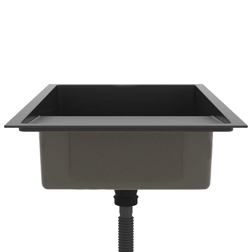Lavello da incasso fatto a mano, in acciaio inox, nero, con sgocciolatoio, 75 x 44 x 20 cm, fonoassorbente, resistente alla corrosione, sottostruttura e installazione, scarico rapido