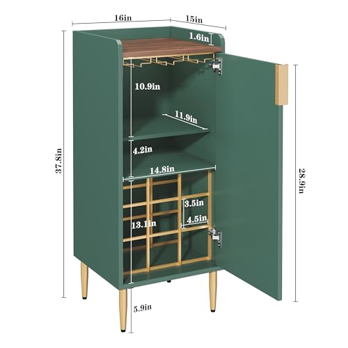 Image of ARTPOWER Mini Bar Cabinet for Apartment, Fluted Wine Bar Cart with Wine Racks & Wine Glass Holder, Modern Corner Liquor Cabinet for Living Room, Dining Room, Kitchen(Green)-2PCS