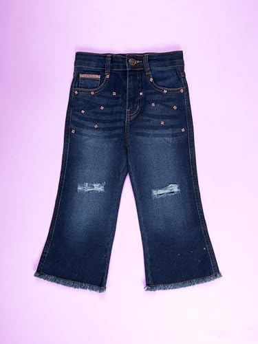 Image of KiddoPanti Girls Bottom Flared Knee Distress Stretchable Denim Jeans with Adjustable Elastic Waist
