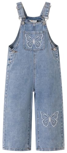 KIDSCOOL Girls Butterfly Denim Overalls,2-7T Todderl Little Jean Jumpsuit