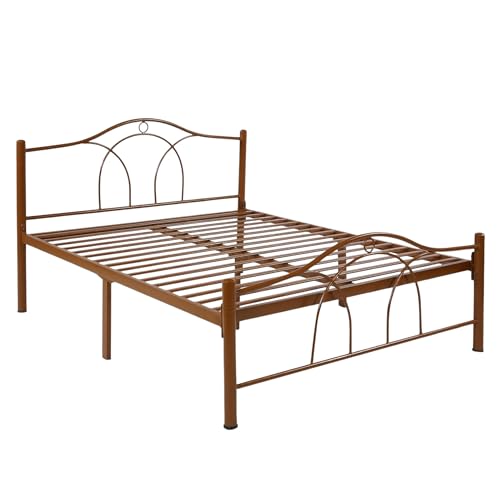 Image of Alto Metal Queen Size Bed Without Storage | Wrought Iron Double Bed with Headboard & Footboard | Sturdy Powder Coated Platform Bed Queen Size Cot for BedroomLivingRoom Brown (75x60)