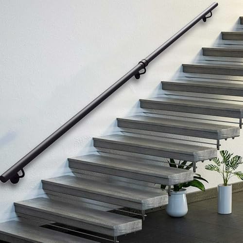 Rambarde d'escalier en métal noir 1m 2m style industriel tube rond fixation murale