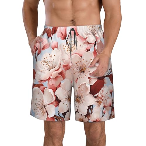 Men's Swim Trunks Cherry Blossoms Quick Dry Board Shorts Mens Bathing Suit Beach Swimwear with Pockets