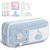 Estuche para lápices de gran capacidad con 7 compartimentos,1 Estuche para Lapices + Regla, Notas Adhesivas,BolíGrafo Y...