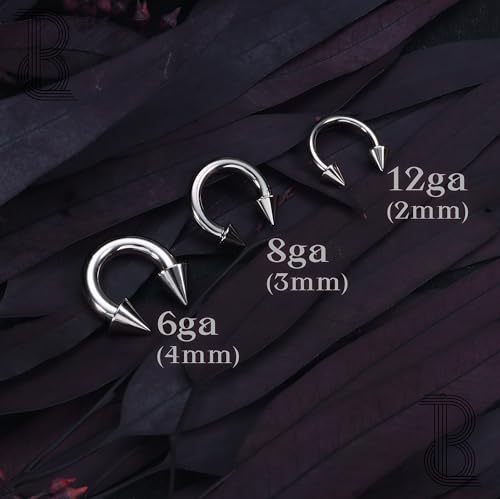 BodyBonita G23 Titanium Septum Rings 8G - Horseshoe Spikes Nose Piercing Jewellery ASTM F136 Titanium Earrings for Women Men Silver 10 mm - Image 2