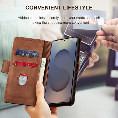 Jasonyu Flip Wallet Case for Samsung Galaxy S25 Ultra,Brown - image 6