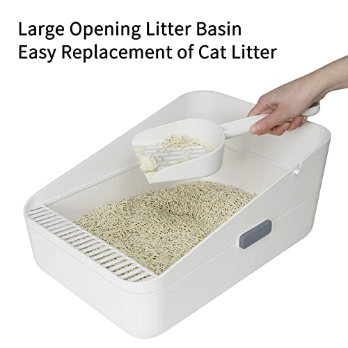 Rizzari Open Cat Litter Box,High Side Kitty Litter Box Anti-Splashing Cat Litter Pan,Cat Toilet Easy To Scoop And No Odor For Small Medium Cats (White, Small) #TOP2
