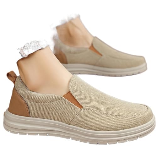 MILDSEVEN Large Size Men's Fashion Linen Shoes, Simplicity Breathable Canvas Shoes, Casual Comfortable Retro Loafers,10,Beige4