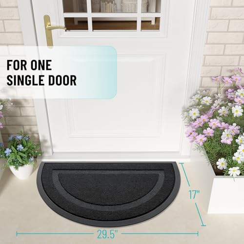 Image of OLANLY Half Circle Door Mat Indoor Outdoor Entrance Welcome, Waterproof All-Season, All-Weather Doormat, Sturdy Natural Rubber, Low Profile, Easy Clean Patio Porch Entryway Mat, 29.5x17, Jet Black