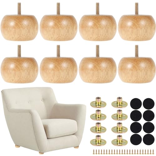 TNTGMG Lot de 8 pieds de meubles en bois, 5 cm, ronds, modernes, pieds de chaise Mid Century, pièces de rechange pour canapé, lit