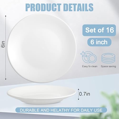 RAIHOMKIT 16 Pcs Porcelain Dessert Plates,6 inch White Appetizer Plates,Round Small White Plates,Small Plates for Appetizers,Ceramic Dessert Plate for Cake Snacks,Microwave Oven and Dishwasher Safe by RAIHOMKIT - Used condition - Image 2