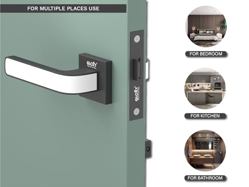 Image of GLOXY Heavy Duty Mortise Baby Latch Door Lock Handle Set for Bathroom with Brass Baby Latch and Handles Door Lock for Bedroom | Black & White Finish (2 Years Warranty, Pack of 1)