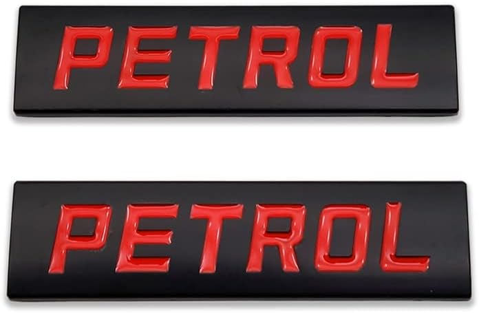 2X Chrome Metal Petrol Logo Car Emblem Premium 3D Badge Auto Door Fender Sticker Side Wing Decal (Petrol,Black&Red)