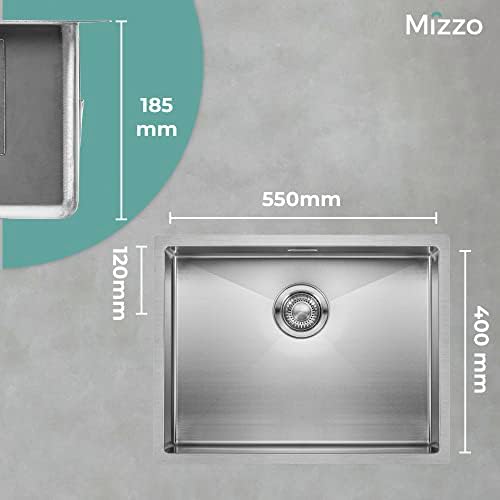 XL Kitchen Sink Mizzo Linea 55-40 | Large Single Bowl Stainless Steel 1.2mm Thick | Rounded Corners Basin (Radius 10mm) | 60cm Cabinet | Undermount Flushmount or Topmount Installation