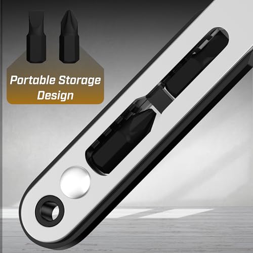 Image of Bates- Mini Ratchet Wrench, 1 /4 inch Magnetic 90 Degree Screwdriver, Black, Low Profile Right Angle Screwdriver for Tight Spaces (Pack of 2)