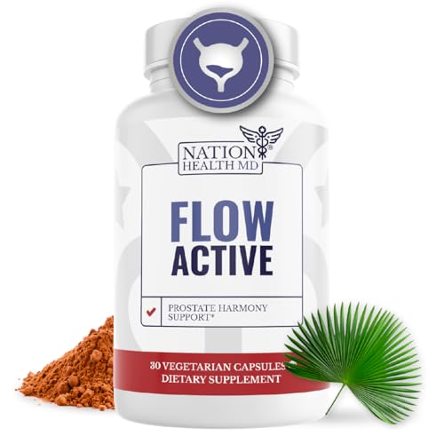 NATION HEALTH MD Flow Active - Prostate Health Supplements for Men - Advanced Prostate & Bladder Support Vitamins with Saw Palmetto Selenium & Pygeum Prostate Supplements for Men - 30 Capsules