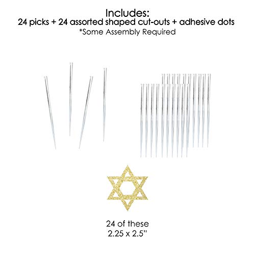 Gold Glitter Star Of David - No-Mess Real Gold Glitter Dessert Cupcake Toppers - Hanukkah Clear Treat Picks - Set Of 24 #TOP3